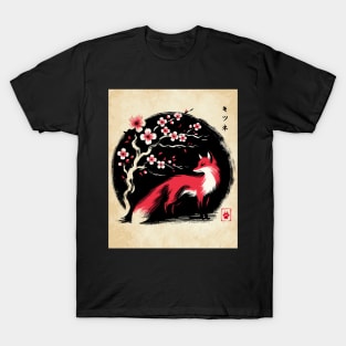 Minimalist Fox Ink Japanese Streetwear Novelty Retro Red Fox T-Shirt